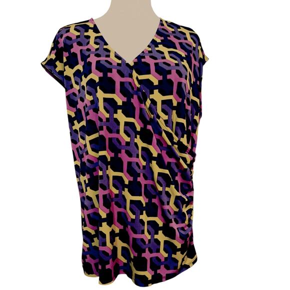 LIZ CLAIBORNE Stretchy Faux Wrap Blouse Top Plus 1X Surplice Career Office VNeck - Picture 1 of 7